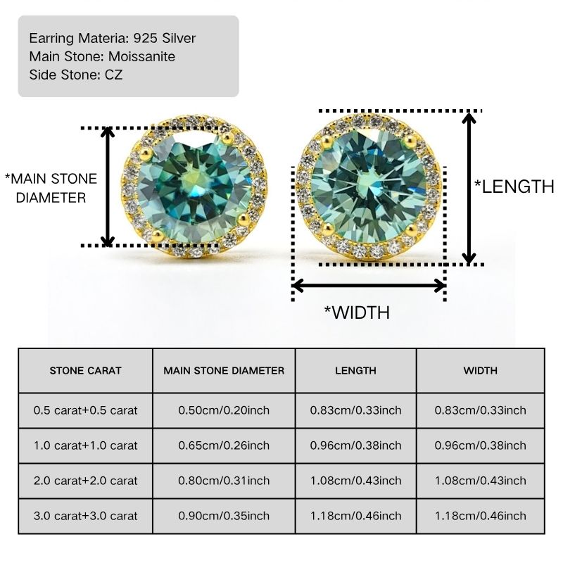 0.5/1/2/3 Carat Synthetic Moissanite Round Stud Earrings